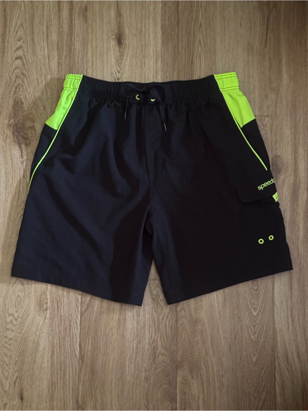 Speedo Men's Swim Trunks XL Black Neon Green Board Shorts Quick Dry